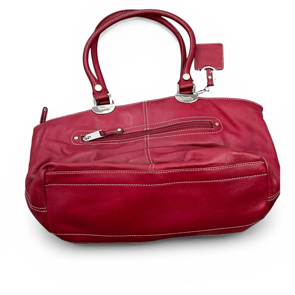Tignanello Leather Y2K Red Shoulder Bag w Silver Accent Buckle Pockets Stunning - Picture 3 of 14